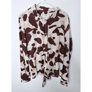 Idyllwind Cow Print Pearl Snap Blouse Womens XL Brown Western Cowgirl Festival